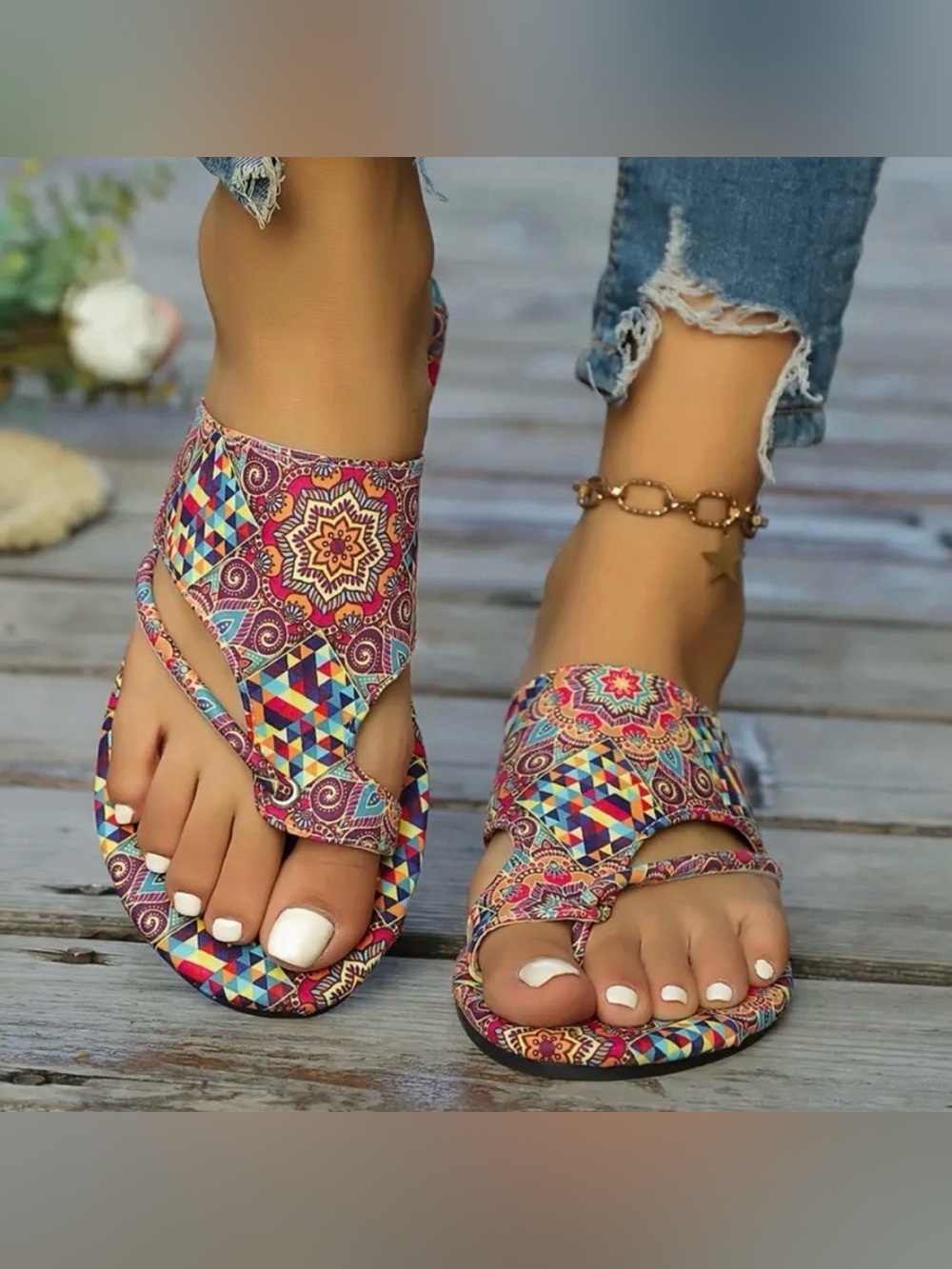 Mandala Bohemian Style Flip-Flops Colorful Size 10 NEW